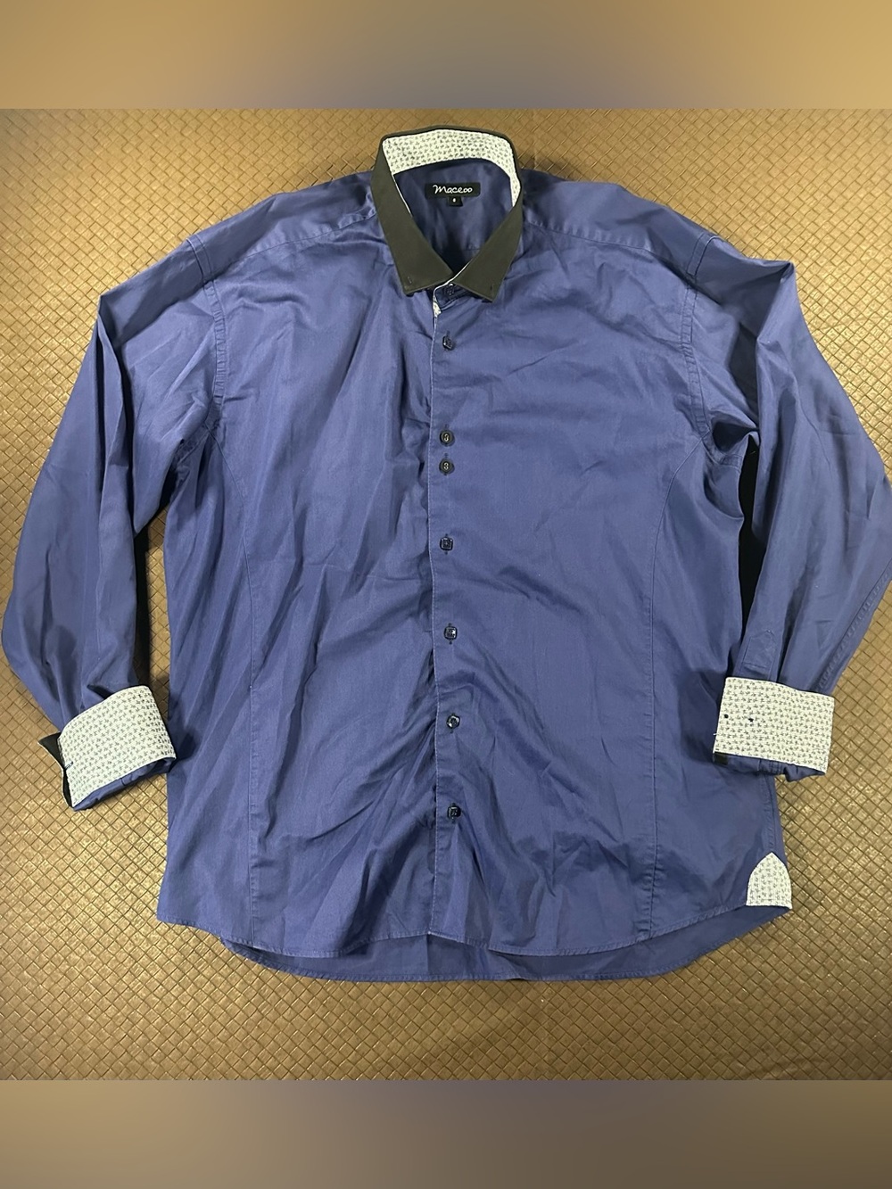 Maceoo Blue Button Up Luxury Dress Shirt With Black Collar Size 6 (2XL, XXL)